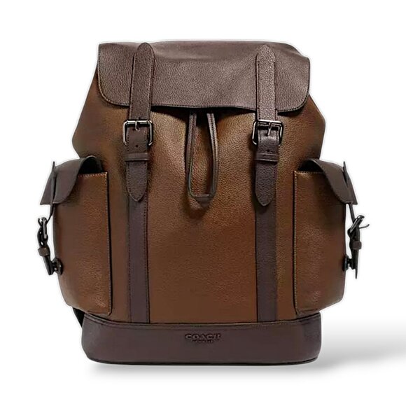 Coach Hudson rare colorblock brown pebbled leather men's rucksack backpack - Picture 15 of 16